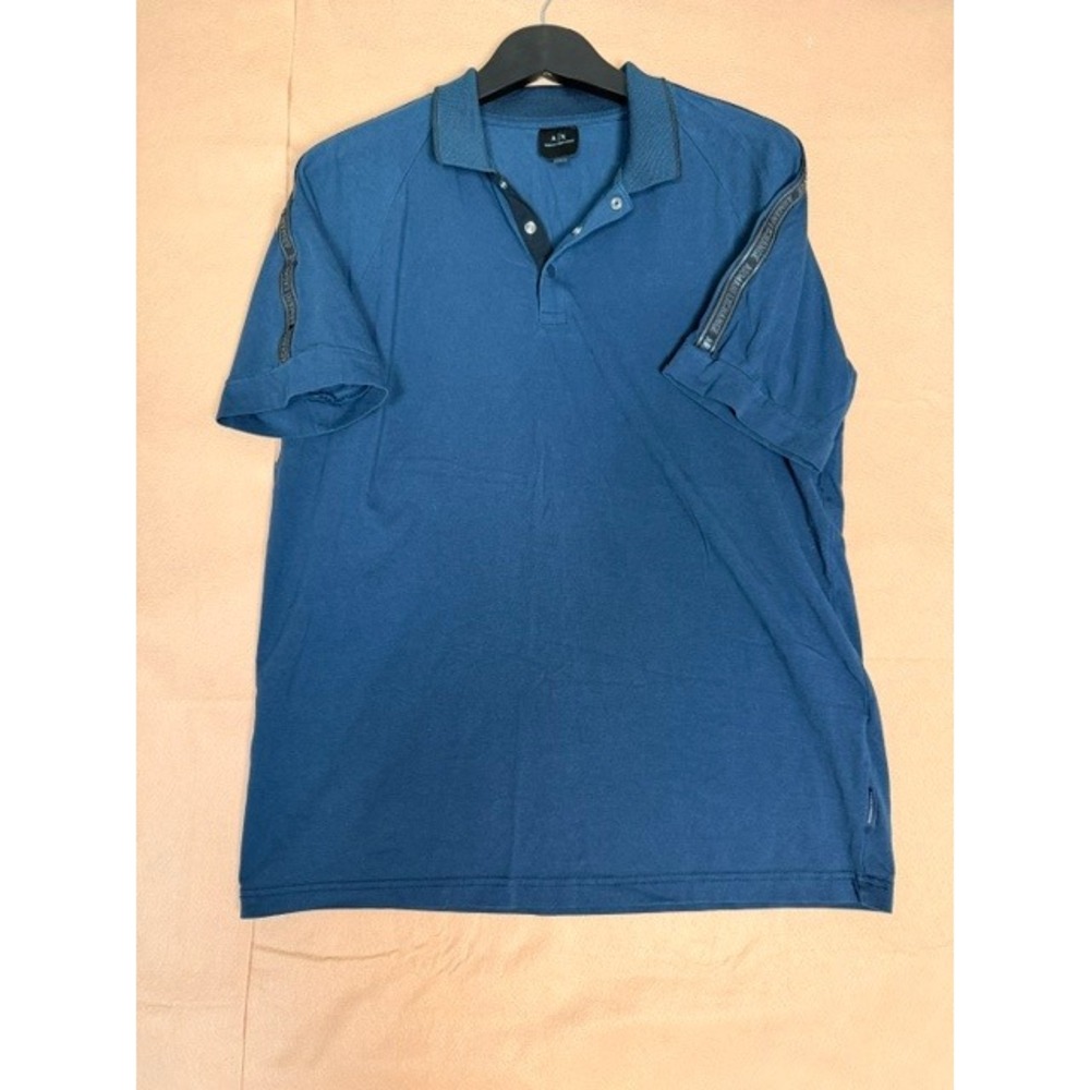 Armani Exchange A|X Men's Polo Shirt Large Blue Logo Tape Short Sleeve Designer